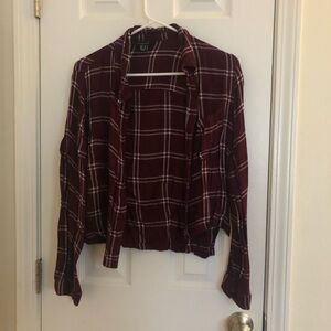Burgundy Plaid Button Down Long Sleeve Shirt